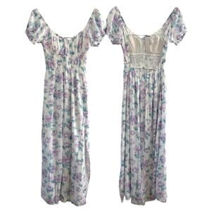 Hollister Floral Midi Dress Smocked Puff Sleeve Cottagecore Milkmaid Sz Small